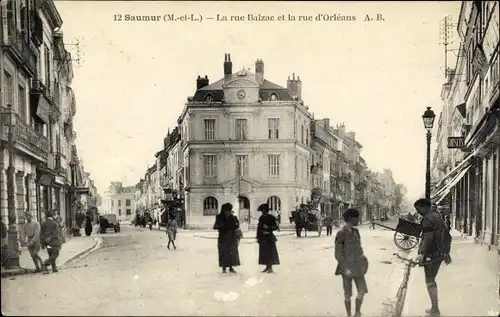 Ak Saumur Maine et Loire, La rue Balzac et la rue d'Orleans