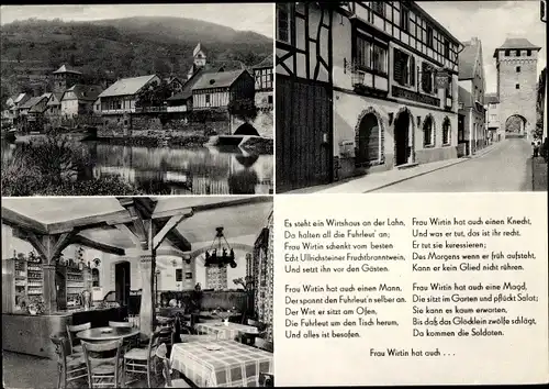 Ak Dausenau an der Lahn, Altes historisches Wirtshaus an der Lahn, Gedicht