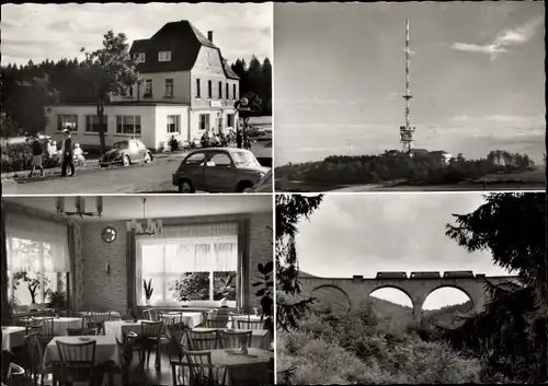 Ak Fleckertshöhe Weiler Boppard am Mittelrhein, Funkturm, Gasthaus Fleckertshöhe, Viadukt