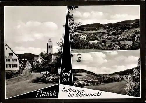 Ak Neusatz Bühl in Baden Schwarzwald, Panorama, Kirche, Ort, Gasthaus Rebstock