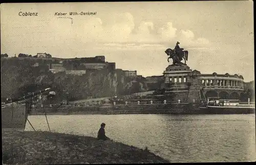 Ak Koblenz am Rhein, Kaiser Wilhelm Denkmal, Deutsches Eck