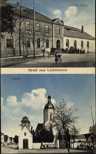 Ak Lichtensee Wülknitz Sachsen, Kirche, Gasthof Wittig
