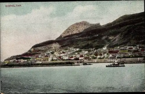 Ak Gibraltar, Fernblick, Felsen, Hafen, Ortschaft
