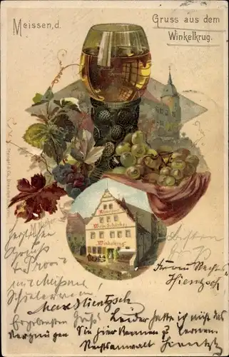 Litho Meißen an der Elbe, Weinschänke Winkelkrug