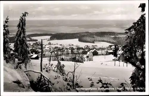 Ak Schnarrtanne Auerbach im Vogtland, Gesamtansicht, Winter
