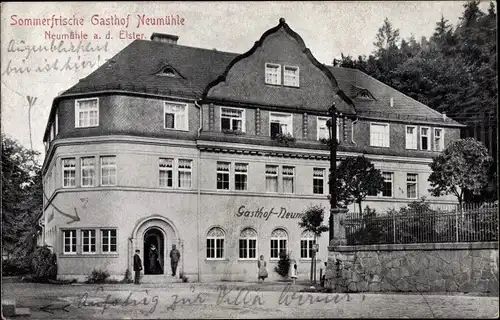 Ak Neumühle an der Weißen Elster Thüringen, Gasthof Neumühle, Sommerfrische
