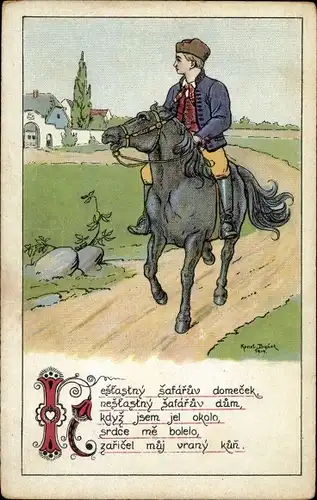 Künstler Ak Busek, Konst., Reiter in slowakischer Tracht