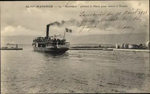 Ak Saint Mandrier sur Mer Var, Le Keraudren quittant la Darse pour rentrer a Toulon, Fährschiff