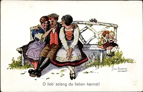 Künstler Ak Boettcher, Hans, O lieb so lang du lieben kannst, Soldat, Frauen in Schwäbischer Tracht