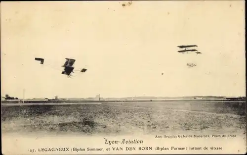 Ak Lyon Aviation, Aviateur Legagneux, Biplan Sommer, Van den Born, Biplan Farman