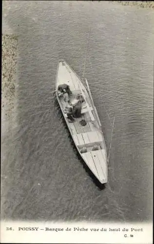 Ak Poissy Yvelines, Barque de Peche vue haut du Pont