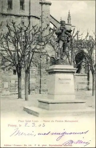 Ak Poissy Yvelines, Statue du Peintre Meissonnier