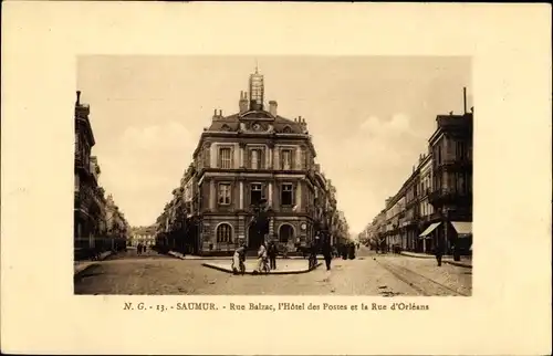 Ak Saumur Maine et Loire, Rue Balzac, Hotel des Postes, Rue d'Orleans