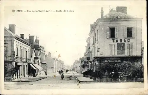 Ak Saumur Maine et Loire, Rue de la Croix Verte, Route de Rouen, Cafe de la Gare