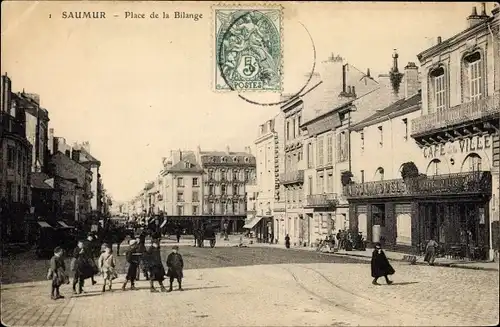 Ak Saumur Maine et Loire, Place de la Bilange, Cafe de la Ville