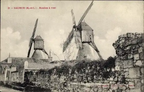 Ak Saumur Maine et Loire, Moulins a vent, Windmühlen