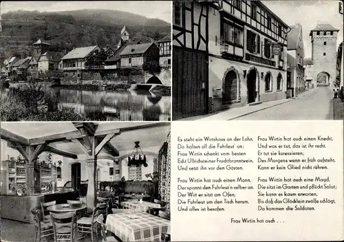 Ak Dausenau an der Lahn, Altes historisches Wirtshaus an der Lahn, Gedicht