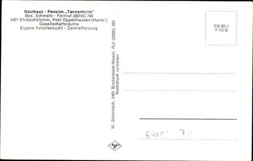 Ak Buchholz Boppard im Rhein Hunsrück Kreis, Gasthaus-Pension Tannenheim, Bes. Schmehl, Inneres