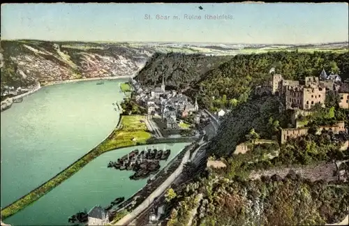 Ak Sankt Goar am Rhein, Ort mit Ruine Rheinfels