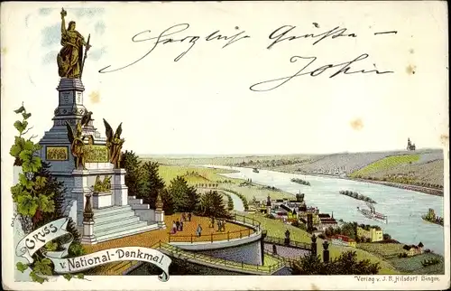 Litho Rüdesheim am Rhein, Niederwald National Denkmal