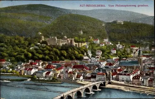 Ak Heidelberg am Neckar, Panorama, V. Philosophenweg gesehen