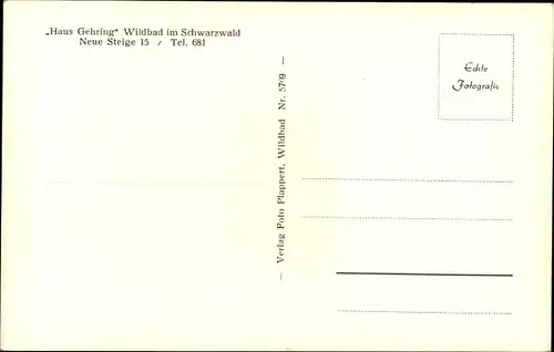 Ak Bad Wildbad im Schwarzwald, Haus Gehring, Neue Steige 15