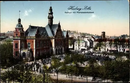 Ak Hamburg Harburg, Rathaus mit Promenadenkonzert