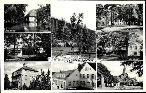 Ak Westernkotten Erwitte in Westfalen, Erholungsheim, Kurhaus, Kurgarten, Kirche, Kriegerdenkmal