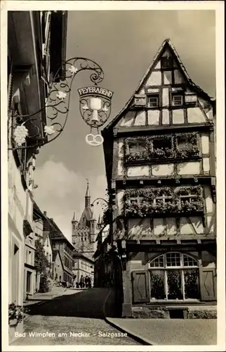 Ak Bad Wimpfen Neckar, Blick in die Salzgasse, Gasthaus Feyerabend, Fachwerk