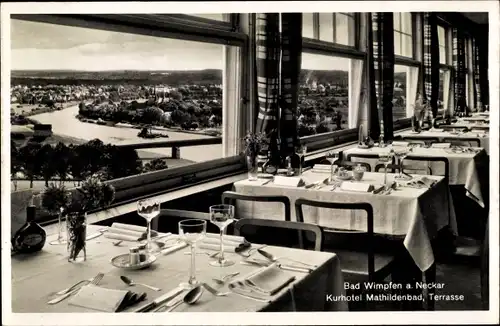 Ak Bad Wimpfen am Neckar, Hotel Mathildenbad, Innenansicht, Blick auf den Ort