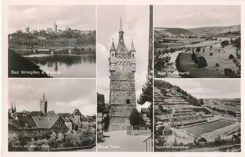 Ak Bad Wimpfen am Neckar, Teilansicht, Blauer Turm, Schwimmbad, Wallgraben, Neckartal