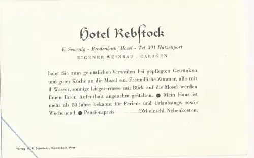 Ak Brodenbach an der Mosel, Hotel Rebstock