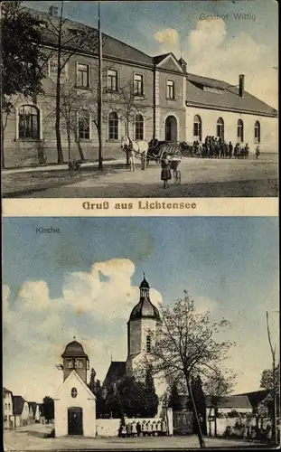 Ak Lichtensee Wülknitz Sachsen, Gasthof Wittig, Kirche