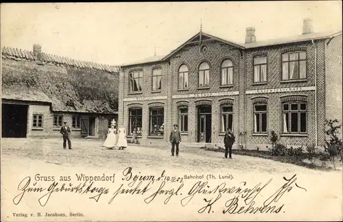 Ak Wippendorf Esgrus in Angeln, Bahnhof, Front, Gasthaus Th. Lund