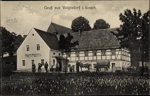 Ak Voigtsdorf Dorfchemnitz im Erzgebirge, Restaurant Felsenkeller, Kutsche