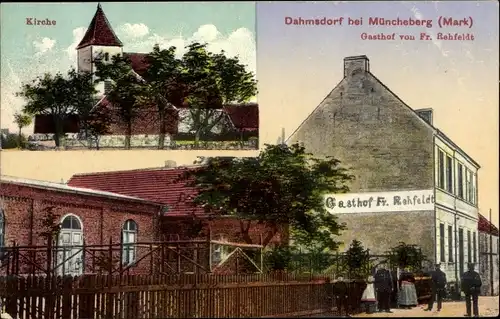 Ak Dahmsdorf Müncheberg in der Mark, Kirche, Gasthof