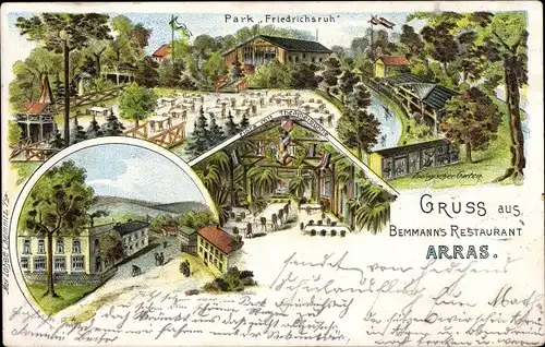Litho Arras Geringswalde in Sachsen, Park Friedrichsruh, Restaurant, Zoologischer Garten