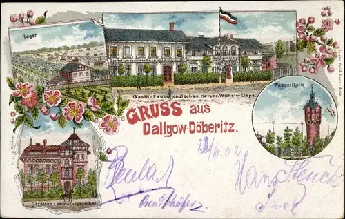 Litho Dallgow Döberitz im Havelland, Gasthof zum deutschen Kaiser, Wasserturm