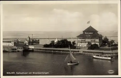 Ak Malmö Schweden, Kallbadhuset och Strandpaviljongen