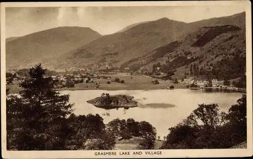 Ak Grasmere Lake District Cumbria England, Grasmere Lake and Village