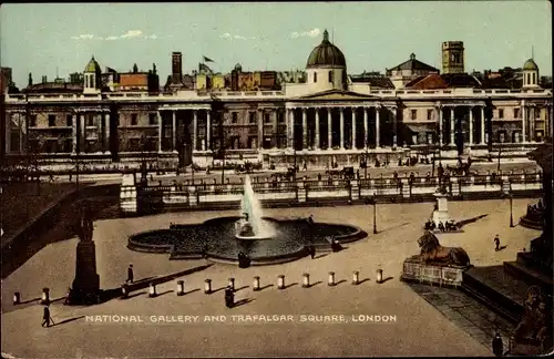 Ak London City England, National Gallery and Trafalgar Square