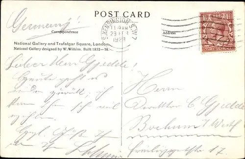 Ak London City England, National Gallery and Trafalgar Square