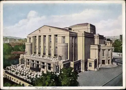 Ak Teplice Teplitz Schönau Reg. Aussig, Ansicht vom Stadttheater, Terrasse