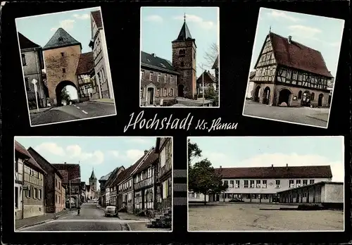 Ak Hochstadt Maintal in Hessen, Kirche, Altes Fachwerkhaus, Schule, Torbogen, Straßenpartie