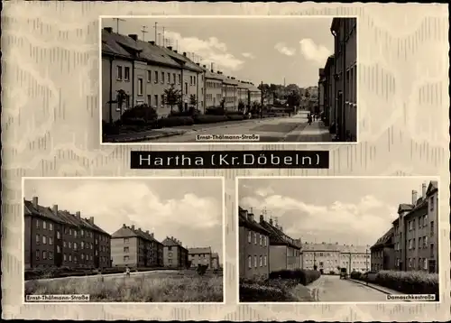 Ak Hartha in Sachsen, Ernst Thälmann Straße, Damaschkestraße
