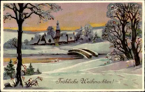 Ak Glückwunsch Weihnachten, Winterlandschaft, Ortschaft