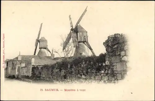Ak Saumur Maine et Loire, Moulins a vent, Windmühlen