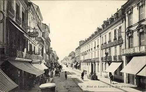 Ak Saumur Maine et Loire, Hotel de Londres et la Rue d'Orleans, Librairie