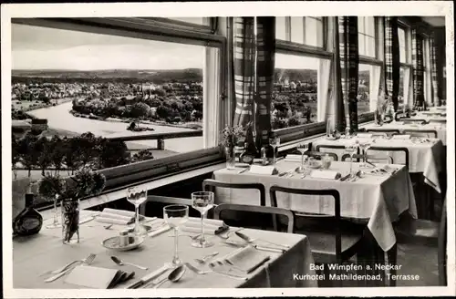 Ak Bad Wimpfen am Neckar, Hotel Mathildenbad, Innenansicht, Blick auf den Ort