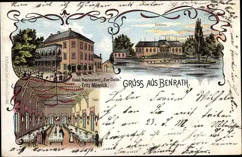 Litho Benrath Düsseldorf am Rhein, Hotel Restaurant Zur Delle, Innenansicht, Schloss